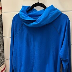 Blue cowel neck rulu sweater.
